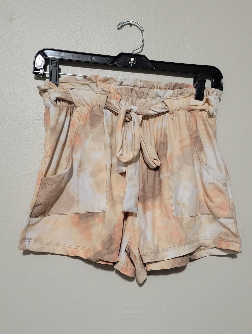 Tie-Waist Tie-Dye Paperbag Shorts - Peach Size S/M
